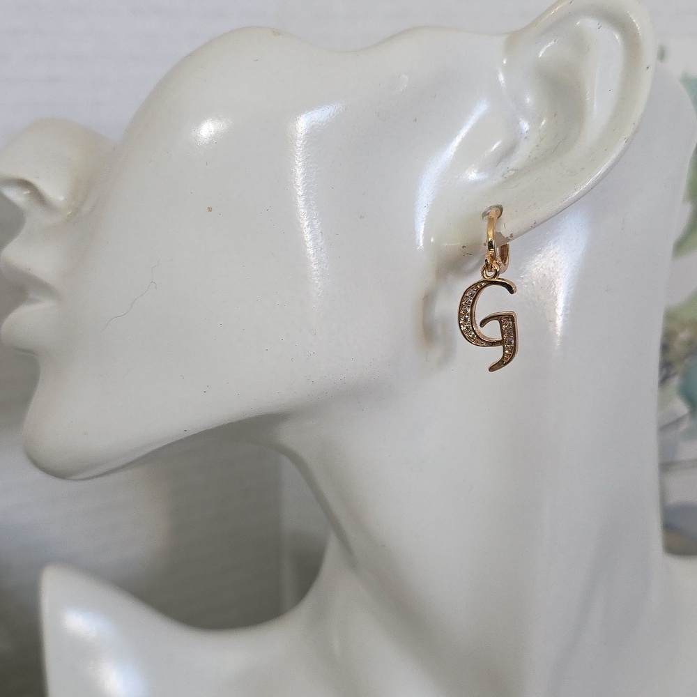 Gold Filled Initial Letter G Drop Earrings Rose Gold - Picture 8 of 9